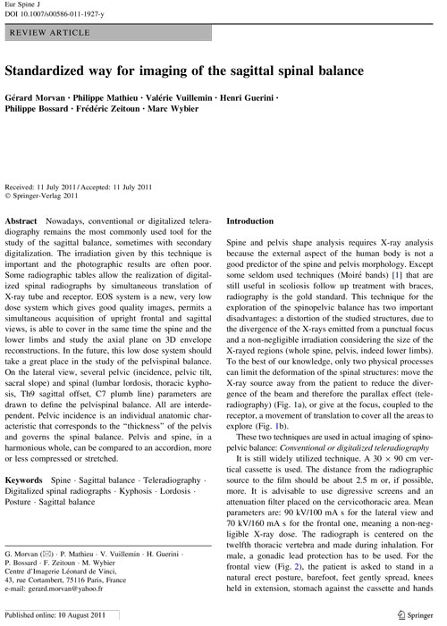 Standardized way for imaging of the sagittal spinal balance