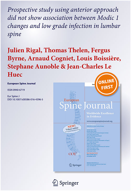 Prospective study using anterior approach did not show association between Modic 1 changes and low grade infection in lumbar spine